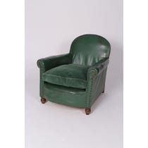 Green vinyl and velvet armchair