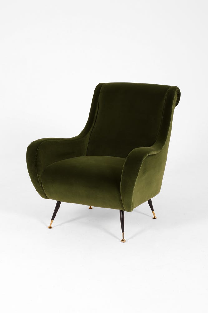 Olive green velvet armchair Hire & Rental Granger Hertzog