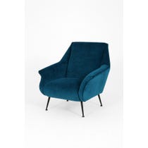 Midcentury blue velvet armchair