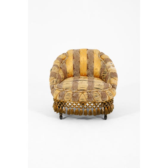 French muted gold and burgundy foliate tub armchair image