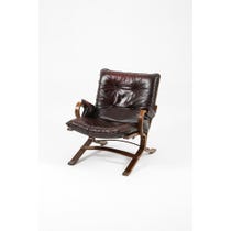 Midcentury Danish dark cherry leather lounge chair