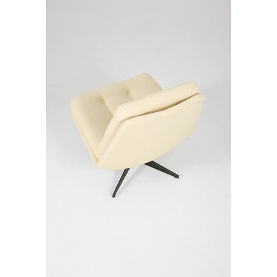 image of Midcentury off white boucle swivel lounge armchair