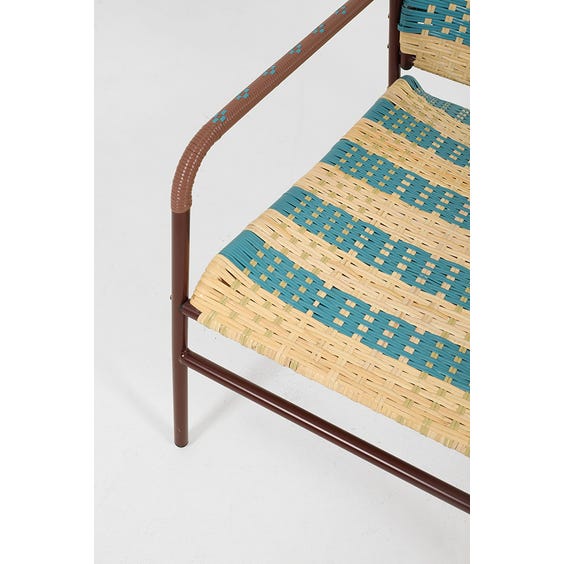 image of Modern woven wicker blue stripe garden armchair