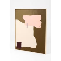 Large brown off white pink and aubergine abstract painting 