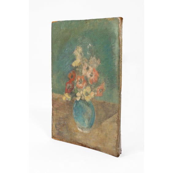 Red peach and pale yellow flowers painting image