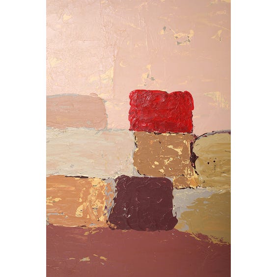 image of Abstract stacked pink and mustard block painting
