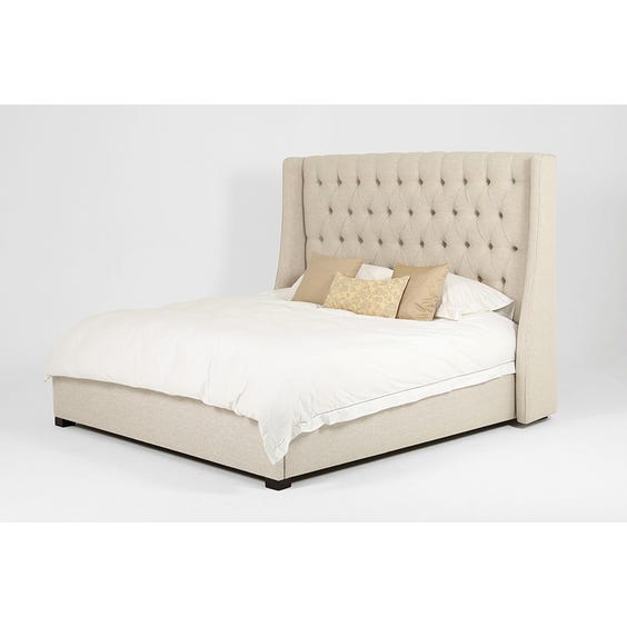 image of Modern natural linen button back superking bed