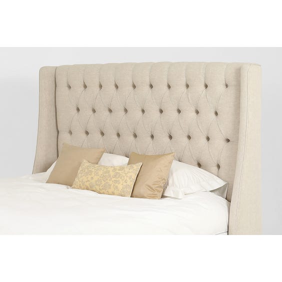 image of Modern natural linen button back superking bed