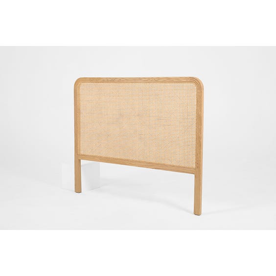 image of Modern carved pale ash wood and rattan 5ft headboard