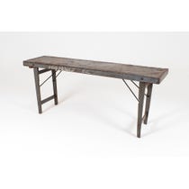 Distressed grey metal console table