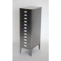 Polished steel multidrawer filing cabinet