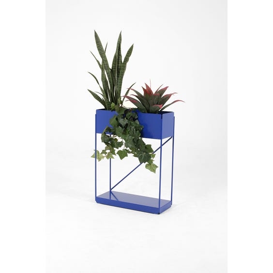 image of Blue lacquered rectangular metal planter