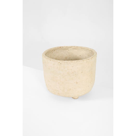 image of Primitive white washed paper mache pot