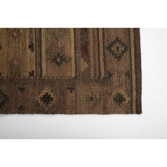 image of Modern mushroom brown and green kelim wool rug