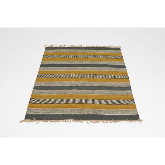 image of Small petrol blue and olive green striped woven rug