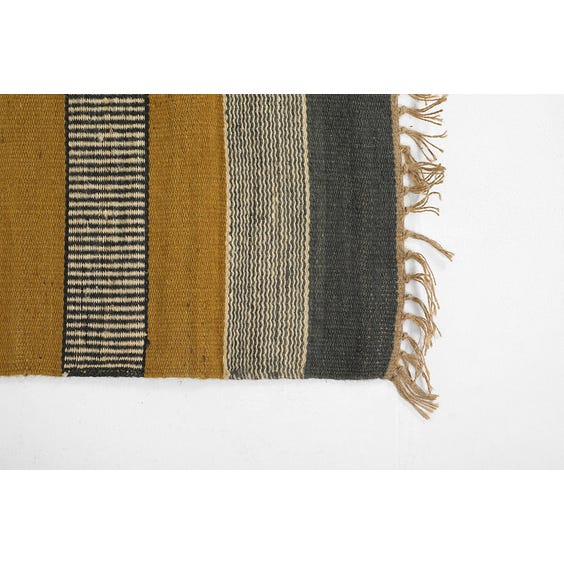 image of Small petrol blue and olive green striped woven rug