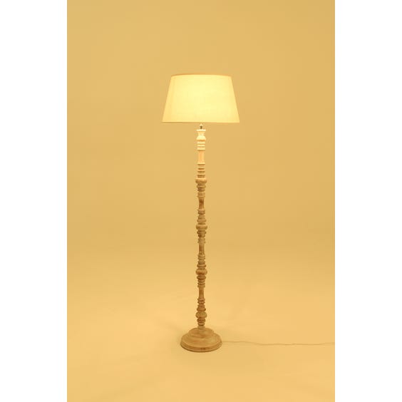 image of Turned limed white wood floor lamp