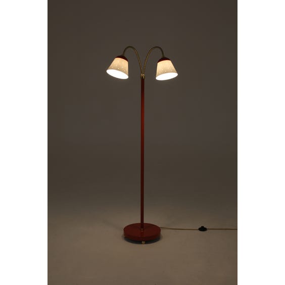image of 1950's style coral red and brass floor light