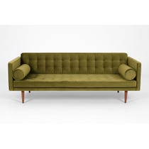 Midcentury moss green velvet sofa