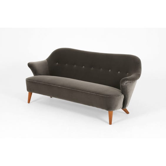 image of Midcentury graphite velvet sofa