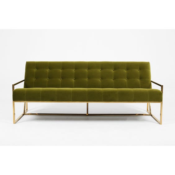 image of Moss green buttoned velvet sofa