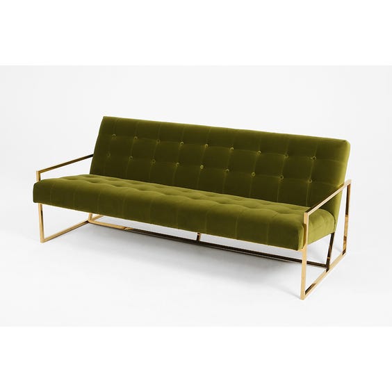 image of Moss green buttoned velvet sofa