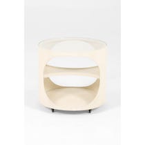 White space age plywood side table