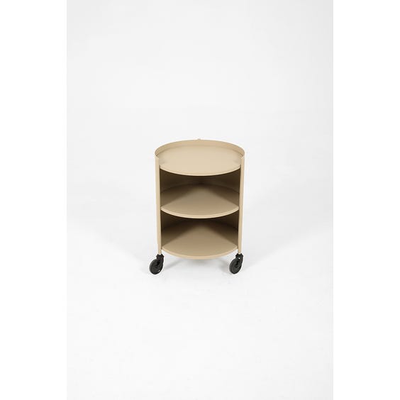 image of Postmodern taupe grey shelf side table