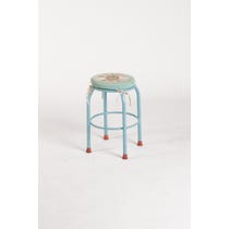 Vintage blue metal embroidered stool