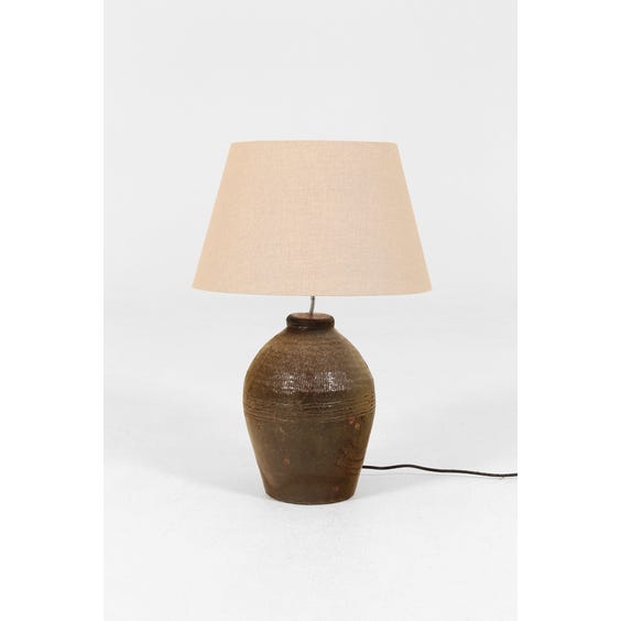 image of Olive stoneware bulbous table lamp