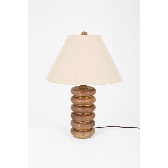 image of Cylindrical stained oak bobbin table lamp