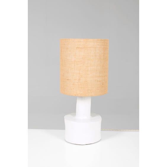 image of Handmade matte white glazed cubby ceramic table lamp