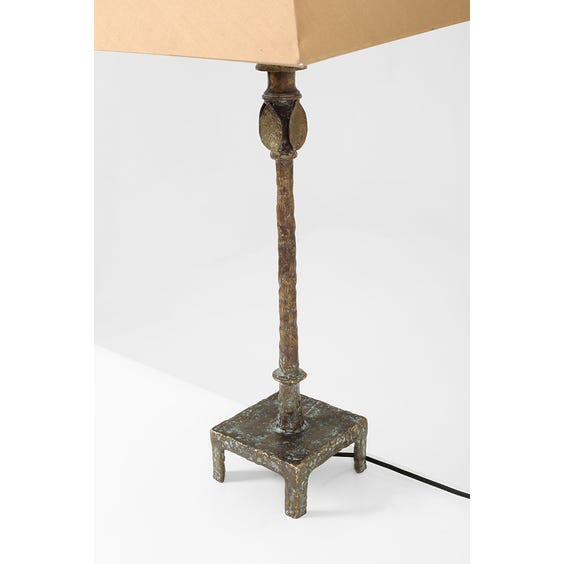 image of Slim Brutalist brass square base table lamp
