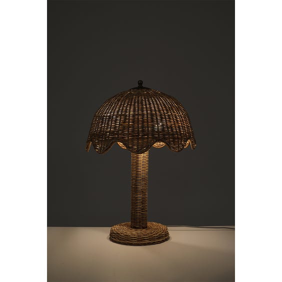 image of Rattan mushroom scallop shade table lamp
