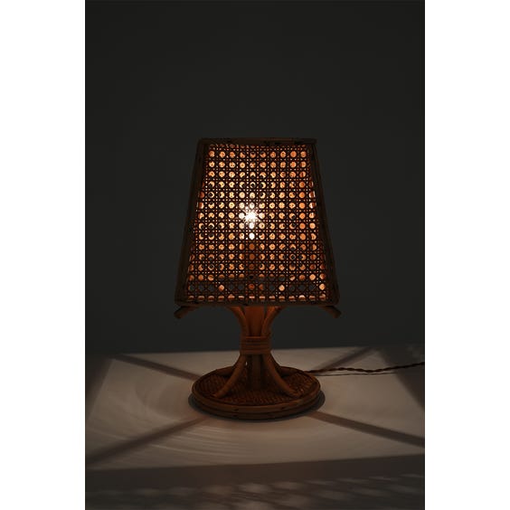 image of Vintage rattan and wicker circular base table lamp