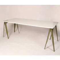 White metal top trestle table
